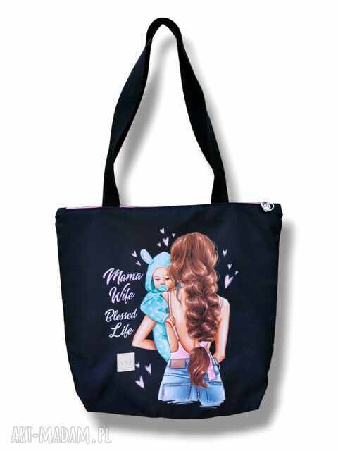 Torba shopper wodoodporna duża torba na ramię damska torebka shopperka Mama z dzieckiem
