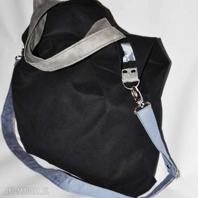 Torba hobo XXL - czerń, szary, szaroniebieski