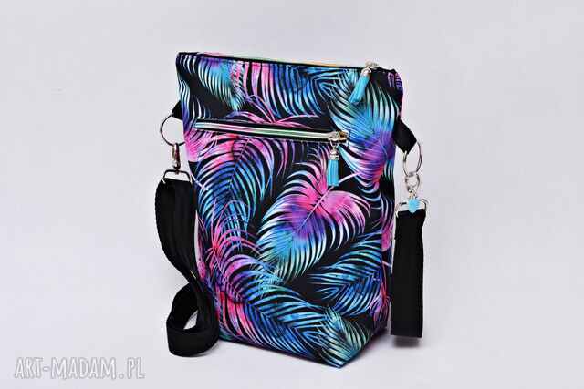 Torebka listonoszka wodoodporna, torba na ramię, mała torebka przez ramię pióra tęczowe czarne