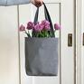 hand made na ramię torebka kwiatowa april szara - kwiaty jabłoni na tote bag