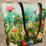 na ramię: Duży shopper torebka na kwiaty - wzory polski produkt szyte na ekoskóra sakwa