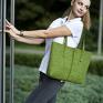 duża torebka - filcowa torba minimalistyczna - zielona pakowna na ramię filc