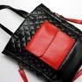 Torebki Niezwykle na ramię shopper bag pikowany - czarny i czerwony nowoczesna