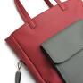 czerwone shopper bag - bordo i dodatki grafitowe na ramię elegancka