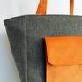 Bag Worek - tkanina dark grey i orange - shopper nowoczesna