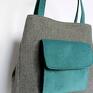 turkusowe shopper bag worek - tkanina dark grey i morski elegancka