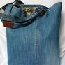 torba na ramię niebieskie duża z jeansu z aplikacją z filcu