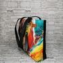 Torebka damska shopper bag na ramię zamykana - abstrakcja 2 - Ręcznie torba do pracy pakowna kolory kwiaty