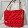 Czerwona torba koszyk na ramię ze bawełnianego " Picnic Basket" - torebka z sznurka