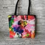 Torebka - malowane kwiaty - wodoodporna handmade torba do pracy pakowna shopper kolory kolorowa