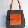 Bag - tkanina dark grey i orange - shopper elegancka na ramię worek