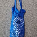 Siatka na zakupy, torba - chabrowa - na ramię, robiona na szydełku