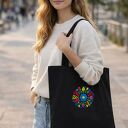 🌼 Torba z ręcznie haftowanym ludowym, kwiatowym ornamentem - czarna ekologiczna
