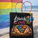 Torba shopper Łowicki Chill 50x50 - czarna wodoodporna z nadrukiem folk