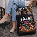 shopper Łowicki Chill 50&times;50 - czarna torba z nadrukiem folk, wodoodporna