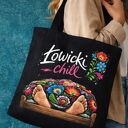 Torba shopper Łowicki Chill 50x50 - czarna wodoodporna z nadrukiem folk