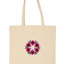 🌸 🏵️🔸🌿 Mandala Kwiatów - Beżowo-kremowa eco torba bawełniana z ręcznym haftem
