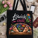 Torba shopper Łowicki Chill 50x50 - czarna wodoodporna z nadrukiem folk