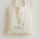 💠 Torba na zakupy z haftem niezapominajek - bawełniana, ecru, z dnem na ramię