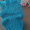 Siatka na zakupy, torba - turkusowa - do ręki, robiona na szydełku