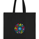 🌼 Torba z ręcznie haftowanym ludowym, kwiatowym ornamentem - czarna ekologiczna torba na zakupy