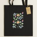 🌼 Torba z haftem polnych kwiatów - czarna ekologiczna na zakupy