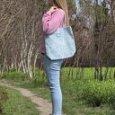 Torba shopper błękitna z upcyklingu - pojemna i lekka, z kieszonką na zamek