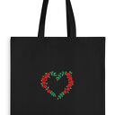 ❤️ Ręcznie haftowane Serce Róża - czarna ekologiczna torba na zakupy na ramię