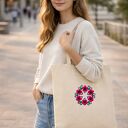 🌸 Mandala Kwiatów - Beżowo - kremowa eco torba bawełniana z ręcznym