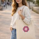 Mandala Kwiatów - Beżowo - kremowa eko torba bawełniana z ręcznym