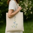 💠 Torba na zakupy z haftem niezapominajek - bawełniana, ecru, z dnem na ramię