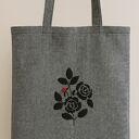 🌹 Torba na zakupy z haftowaną różą - bawełniana, melanżowa, szara, grafit na ramię
