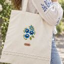 Torba bawełniana na zakupy handmade z ręcznym haftem i koronką