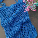 Siatka na zakupy, torba - chabrowa - na ramię, robiona na szydełku