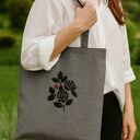 🌹 Torba na zakupy z haftowaną różą bawełniana, melanżowa, szara, grafit