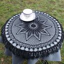 Czarna duża serweta vintage 59 cm - ręcznie szydełkowana