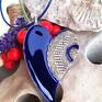 święta prezenty prezent świąteczny kobaltowy wisior na rzemieniu - długi naszyjnik świątec wisiorek duże serce
