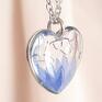 niebieskie srebrne subtelny w kształcie z prawdziwymi płatkami naszyjnik serce