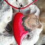 srebrne ceramiczny naszyjnik wisiorek serce vintage czerwona biżuteria ceramika artmadam