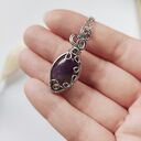 Naszyjnik Ametyst ze stali chirurgicznej - ręczne wire wrapping