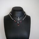 Marmurowy naszyjnik Grey-Red z kryształkami