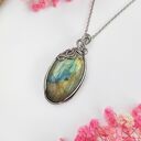 Naszyjnik Labradoryt Owal stal chirurgiczna wisiorek handmade wirewrapping