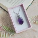 Naszyjnik Ametyst stal chirurgiczna wisiorek handmade wirewrapping