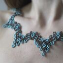 Ażurowa kolia „Gwiazda” z koralików szklanych w odcieniach turkusu - choker handmade