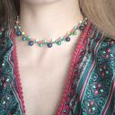 Pleciony choker Holi Sunset z turkusem, lapisem lazuli i turmalinem