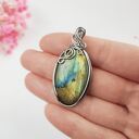 Naszyjnik Labradoryt Owal stal chirurgiczna wisiorek handmade wirewrapping