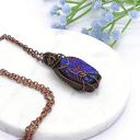 Miedziany naszyjnik z galwanizowanym agatem - kobalt i fiolet (wire-wrapping)