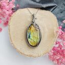 Naszyjnik Labradoryt stal chirurgiczna wisiorek handmade wirewrapping