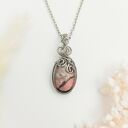 Naszyjnik Rodonit stal chirurgiczna wisiorek handmade wirewrapping