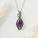 Naszyjnik Ametyst stal chirurgiczna wisiorek handmade wirewrapping